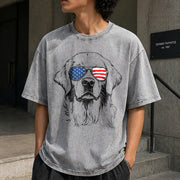 Patriotic Dog Mom Vintage Washed T-Shirt in Gray