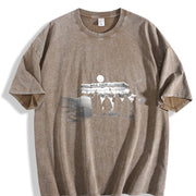 Short-sleeved Moisture-wicking and Sweat-absorbing Vintage Washed T-Shirt in Brown
