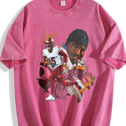 Jayden Daniels Washington Rookie Star Custom Football vintage washed oversized T-shirt in Red