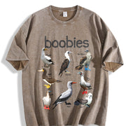 Boobies 90s Bird Retro Y2K Birdwatching Vintage Washed T-Shirt in Brown
