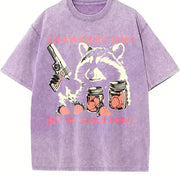 Cute Raccoon with Strawberry Jams and PewPew Protection Vintage Washed T-Shirt in Purple