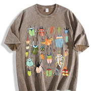 Insect- Party Batik Retro Brand Vintage Washed T-Shirt in Brown