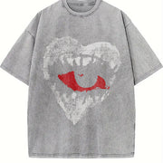 1pc Mysterious Heart-shaped Eye Vintage Washed T-Shirt in Gray