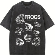 Frogs Around the World Vintage Washed T-Shirt in Black
