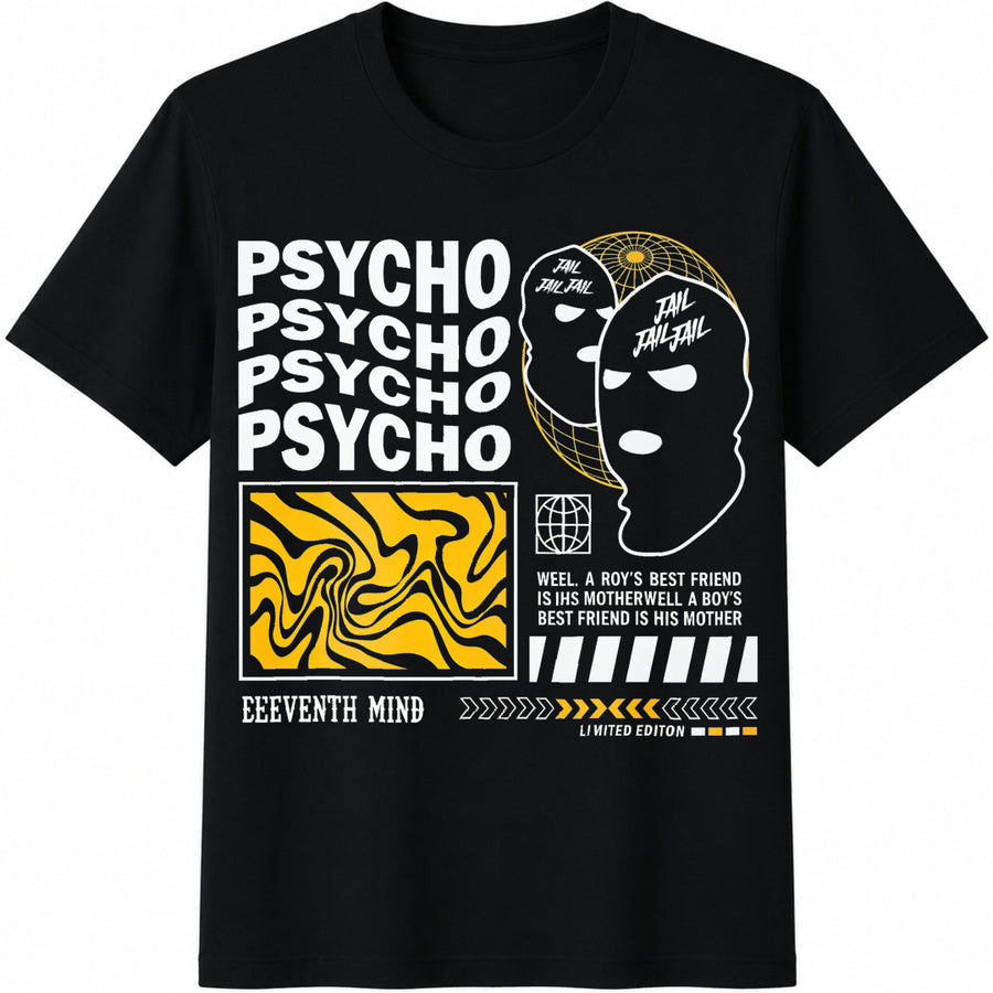 Psycho Eleventh Mind Cotton T-Shirt in Black