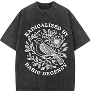 Radicalized By Basic Decency Floral Social Justice vintage washed oversized T-shirt in Black