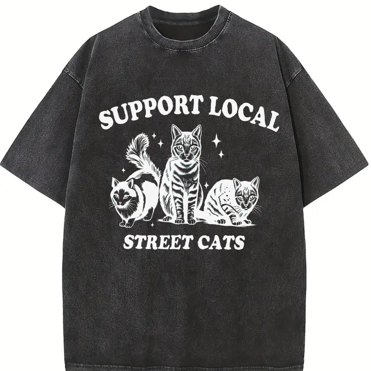 Support Local Street Cats 90s Vintage Washed T-Shirt in Black