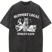 Support Local Street Cats 90s Vintage Washed T-Shirt in Black