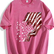 Wavy American Flag Vintage Washed T-Shirt in Red