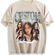 Custom Photo Bootleg Girlfriend 6 Face 90s Retro vintage washed oversized T-shirt in Beige