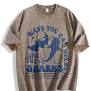 Ways You Can Help Save the Sharks vintage washed oversized T-shirt in Brown