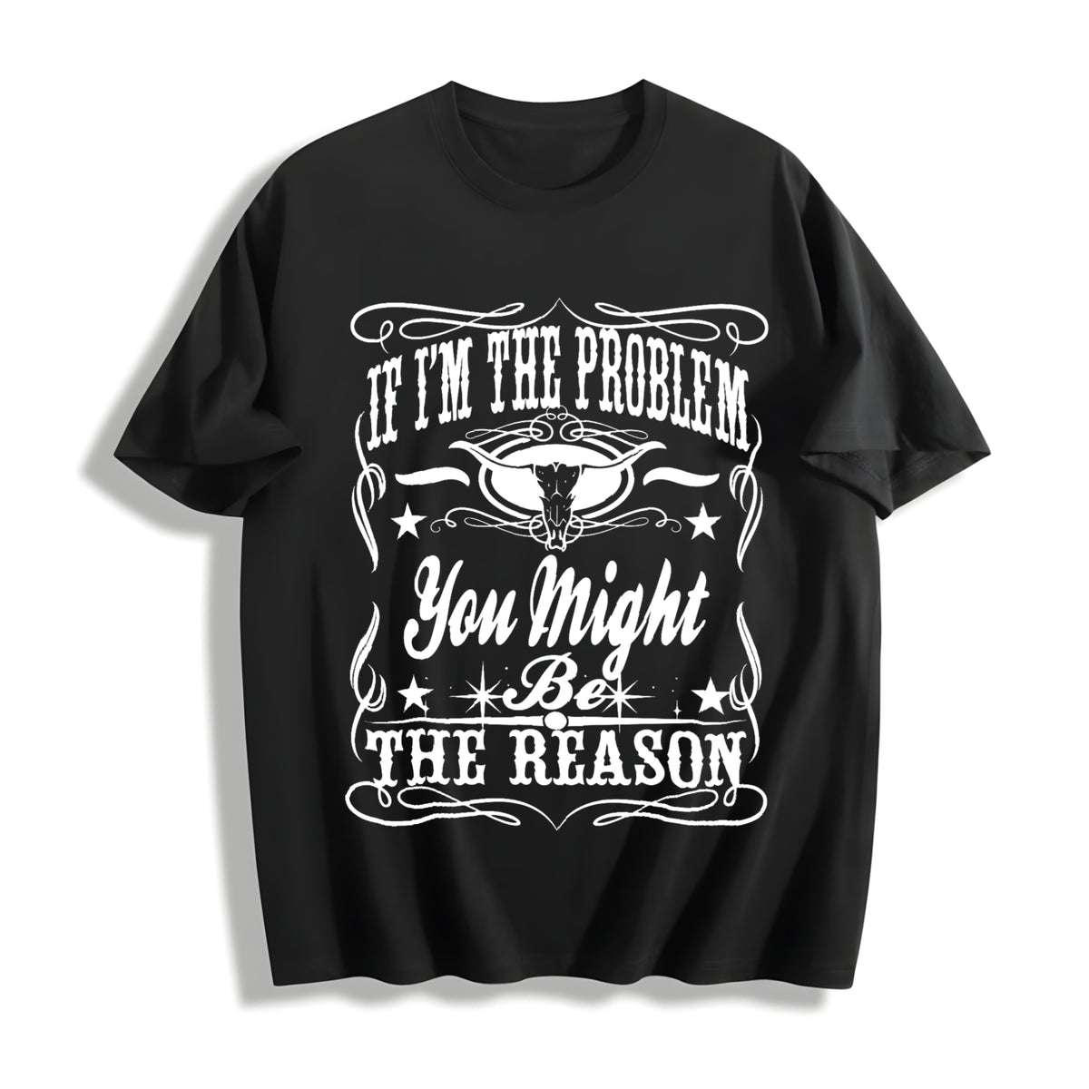 Loose-fitting with Bull Letter Cotton T-Shirt in Black