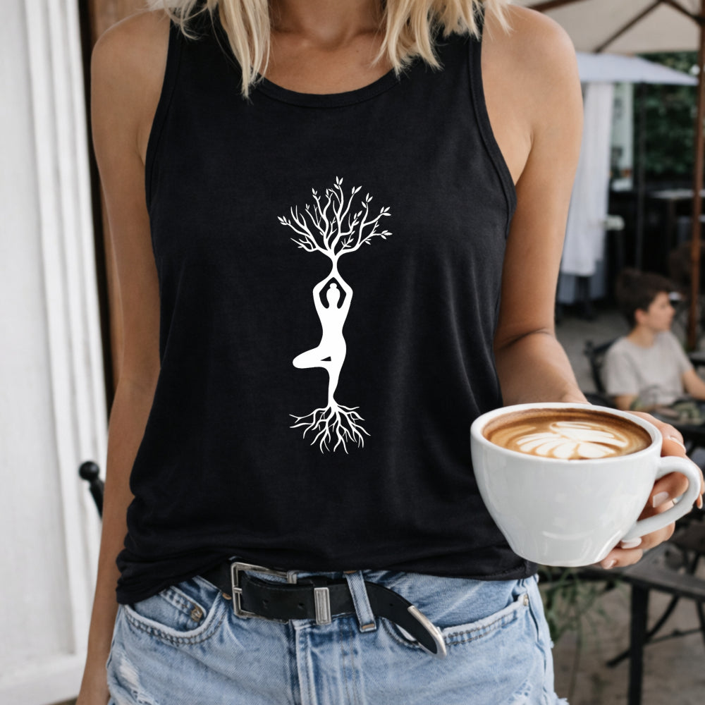 Tree Pose Yoga Women's Color Cotton Tank Top in Black