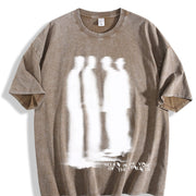 Street Atmosphere Virtual Shadow Characters Shadow Vintage Washed T-Shirt in Brown