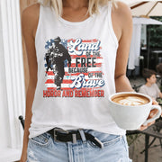 Land of the Free Because of the Brave America Women's Color Cotton Tank Top in White