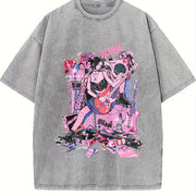 Japanese Anime Nana Osaki Harajuku vintage washed oversized T-shirt in Gray