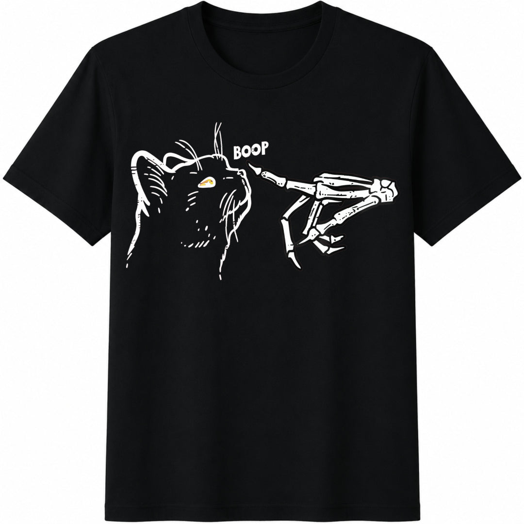 1-piece Set with Cat and Skull Hand Cotton T-Shirt in Black