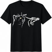 1-piece Set with Cat and Skull Hand Cotton T-Shirt in Black