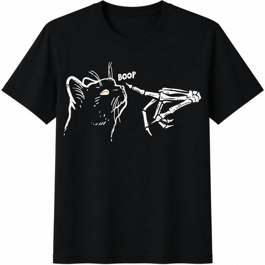 1-piece Set with Cat and Skull Hand Cotton T-Shirt in Black