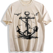 Anchor & Seagull Tank Vintage Washed T-Shirt in Beige