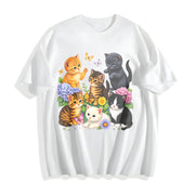 Retro Kitten 90s Cute Cats Pullover Cotton T-Shirt in White