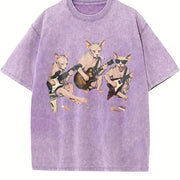 Sphynx Cat Rock Band Vintage Washed T-Shirt in Purple