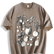 Fruits and Berries Retro 90s Tattoo Vintage Washed T-Shirt in Brown