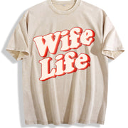 Wife Life Vintage Washed T-Shirt in Beige