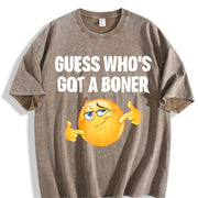 Guess Who's Got Meme Statement Vintage Washed T-Shirt in Brown