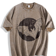 Retro Bats Moon 90s Vintage Washed T-Shirt in Brown