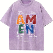 AMEN Classic Letter Header for Distressed God Bless Vintage Washed T-Shirt in Purple