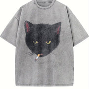 Y2k Smocking Cat Vintage Washed T-Shirt in Gray