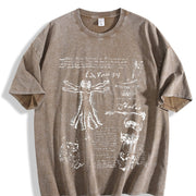 Da Vinci Vitruvian Man Vintage Washed T-Shirt in Brown