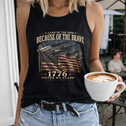 Because of the Brave 1776 Flag Women's Color Cotton Tank Top in Black