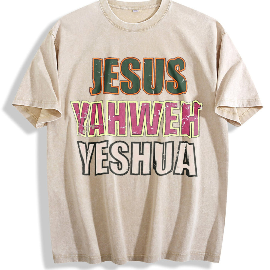 Jesus Yahweh Yeshua Vintage Washed T-Shirt in Beige