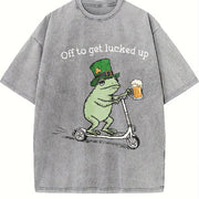 St Patricks Day Frog Off to Get Lucked Up Lucky Shamrock Vintage Washed T-Shirt in Gray