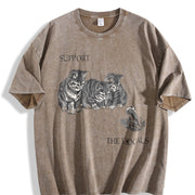 Kitten and Frog Cat Vintage Washed T-Shirt in Brown