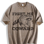 Raccoon Fight Me Coward Humor vintage washed oversized T-shirt in Brown
