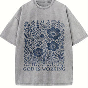 Floral Christian Bible Verse Vintage Washed T-Shirt in Gray