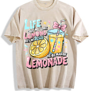 Life Gave Me Lemons, but Jesus Made Lemonade Vintage Washed T-Shirt in Beige