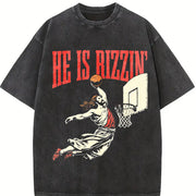 He Is Rizzin' Basketball Vintage Washed T-Shirt in Black