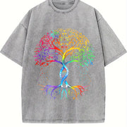 Pride Tree of Life Bella Canvas V-neck Vintage Washed T-Shirt in Gray