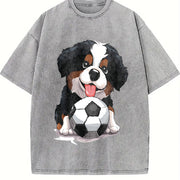 Bernese Mountain Dog Soccer Vintage Washed T-Shirt in Gray