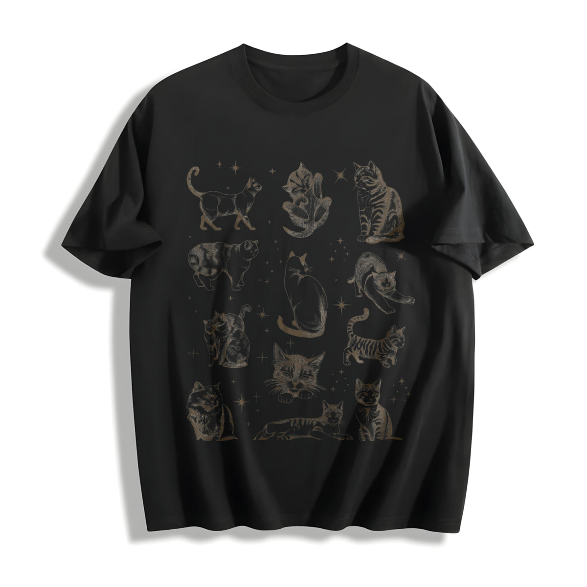 90s Tattoo Cat Retro Kitten Nature Cotton T-Shirt in Black