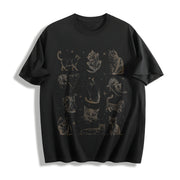 90s Tattoo Cat Retro Kitten Nature Cotton T-Shirt in Black