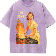I’m Fine Retro Housewife Vintage Washed T-Shirt in Purple