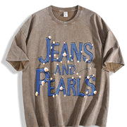Pearl Patterned Round-neck Loose Vintage Washed T-Shirt in Brown