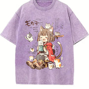 Spring and New Arrivals a Cat Ear Vintage Washed T-Shirt in Purple