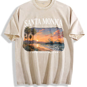 Santa Monica California Vintage Washed T-Shirt in Beige