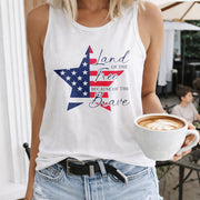 Patriotic Star Flag Land of the Free Because of the Brave Women's Color Cotton Tank Top in White